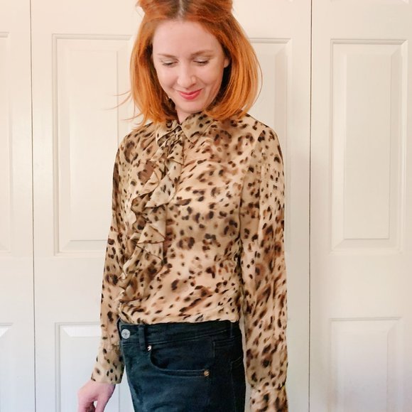 vintage ruffle leopard blouse, small - Picture 2 of 12